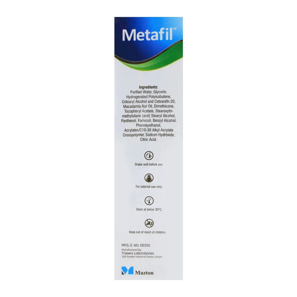Side view of metafil moisturising lotion for all skin types 150ml