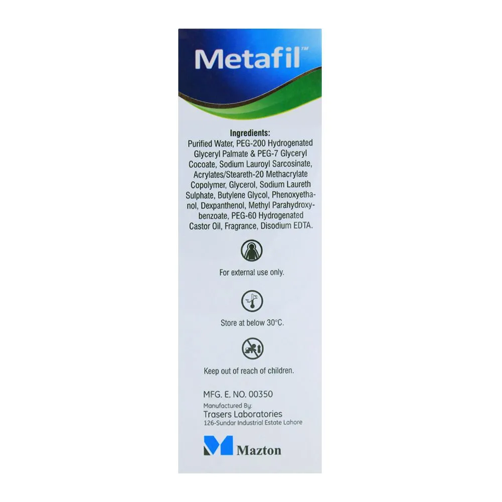 Side view of metafil os oily skin cleanser, for acne-prone and oily skin, 100ml