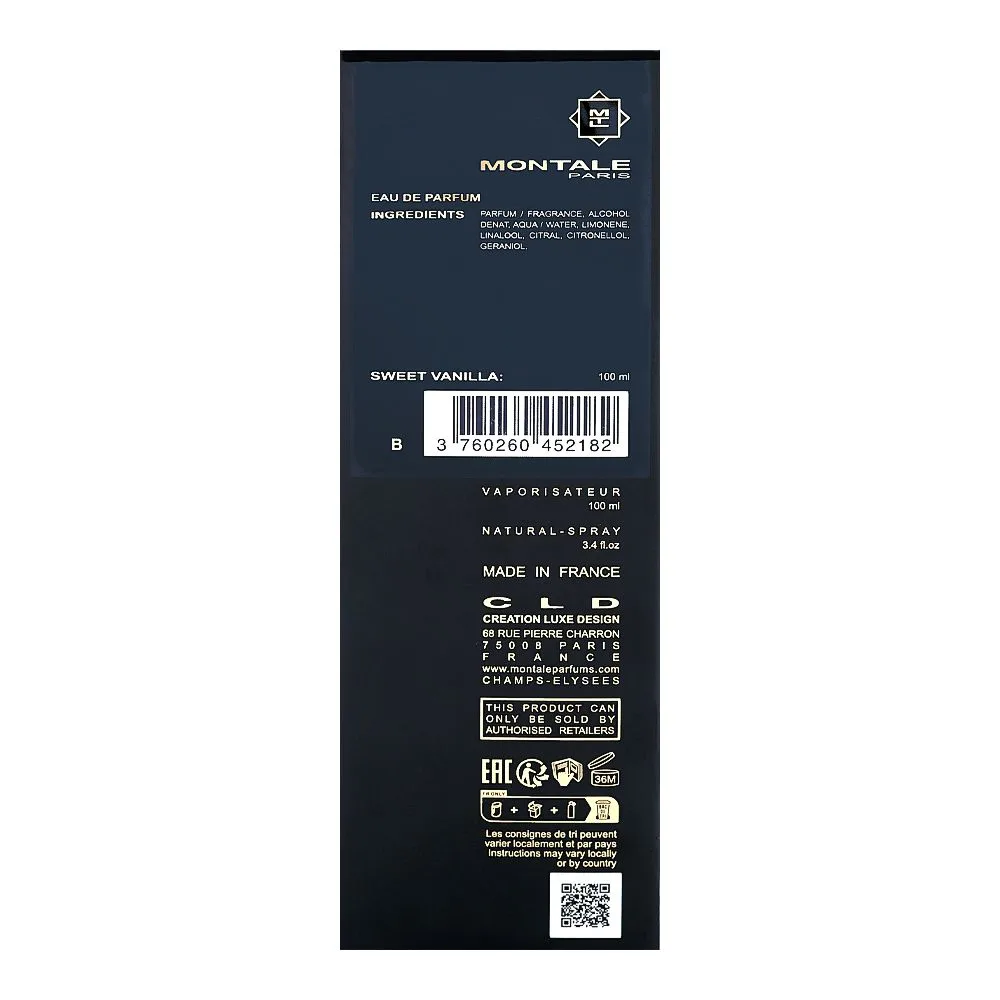 Side view of montale sweet vanilla, eau de parfum, for men & women, 100ml