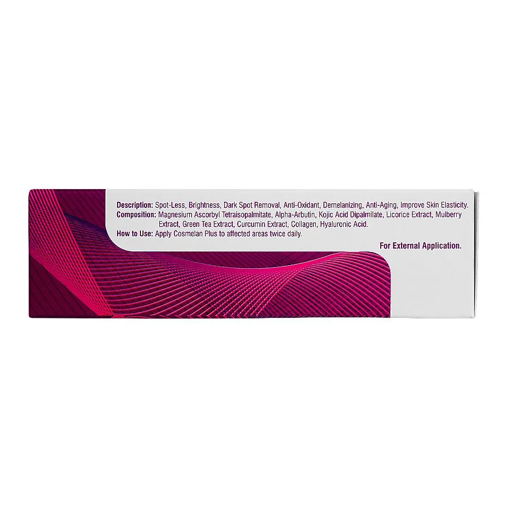 Side view of montis cosmelan plus cream, ultra skin brightening, 25g