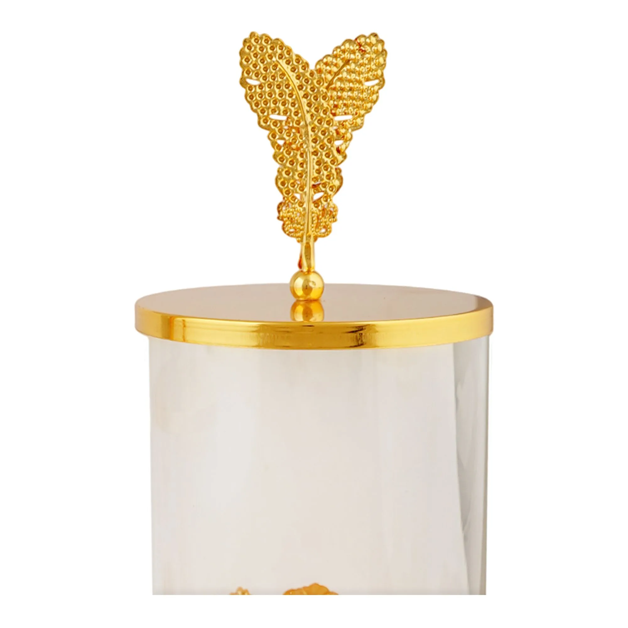 Side view of more & more candy jar, golden, ba-17, 3-pack