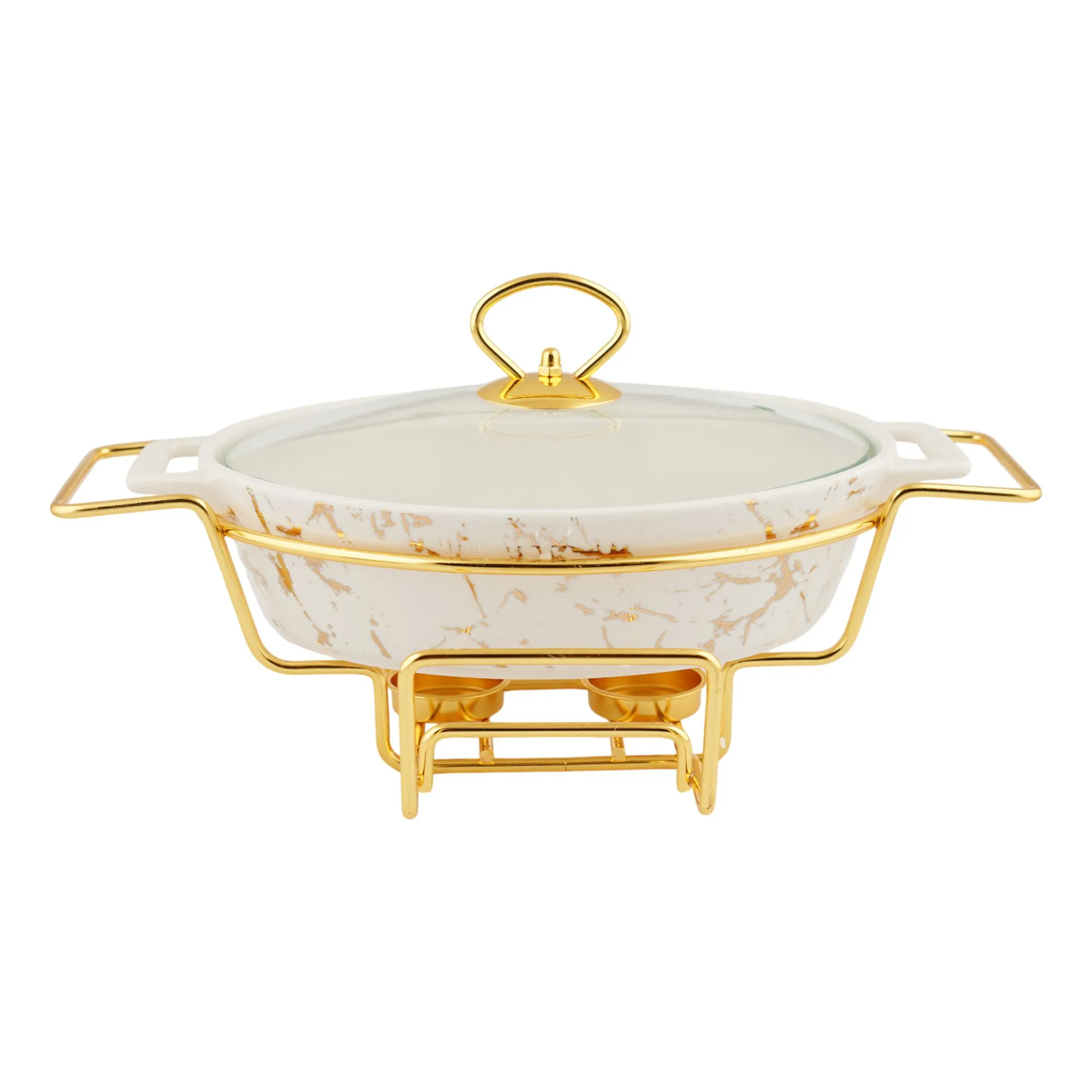 More & More Oval Casserole Dish With Warmer Rack, White, 13.5 Inches, CX2426
