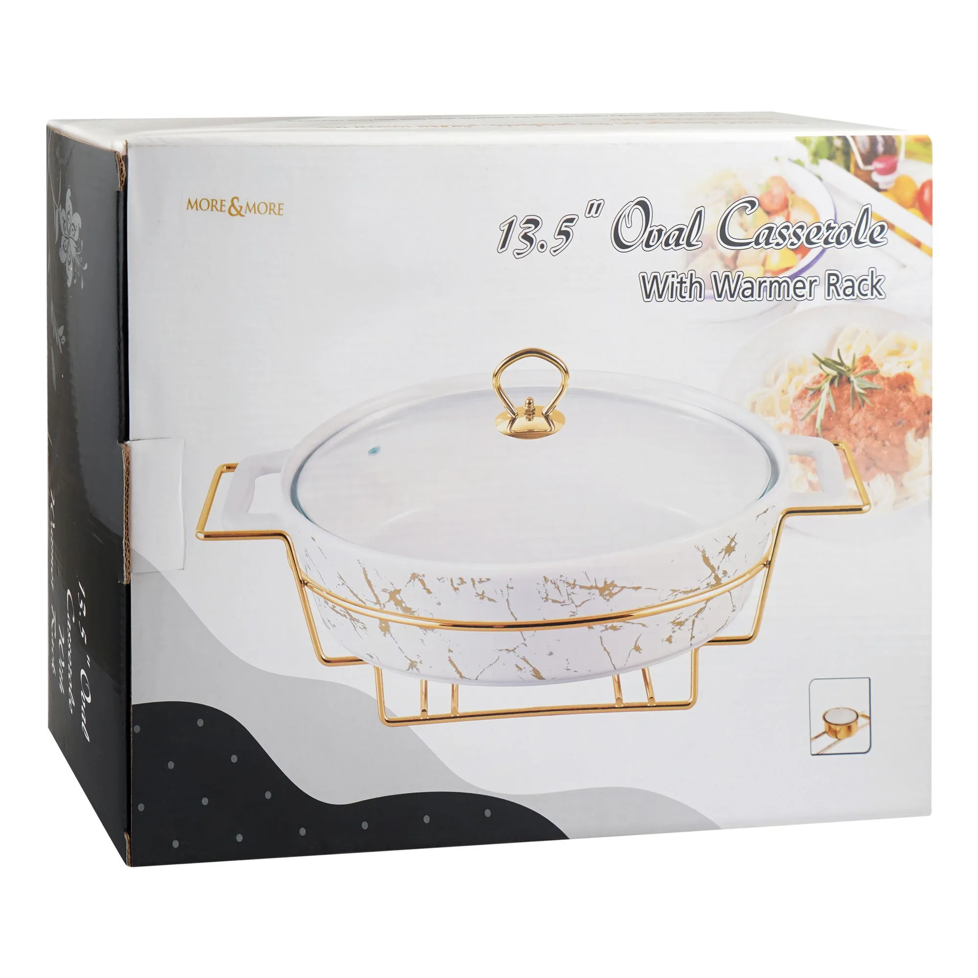 Comfortable casual more & more oval casserole dish with warmer rack, white, 13.5 inches, cx2426