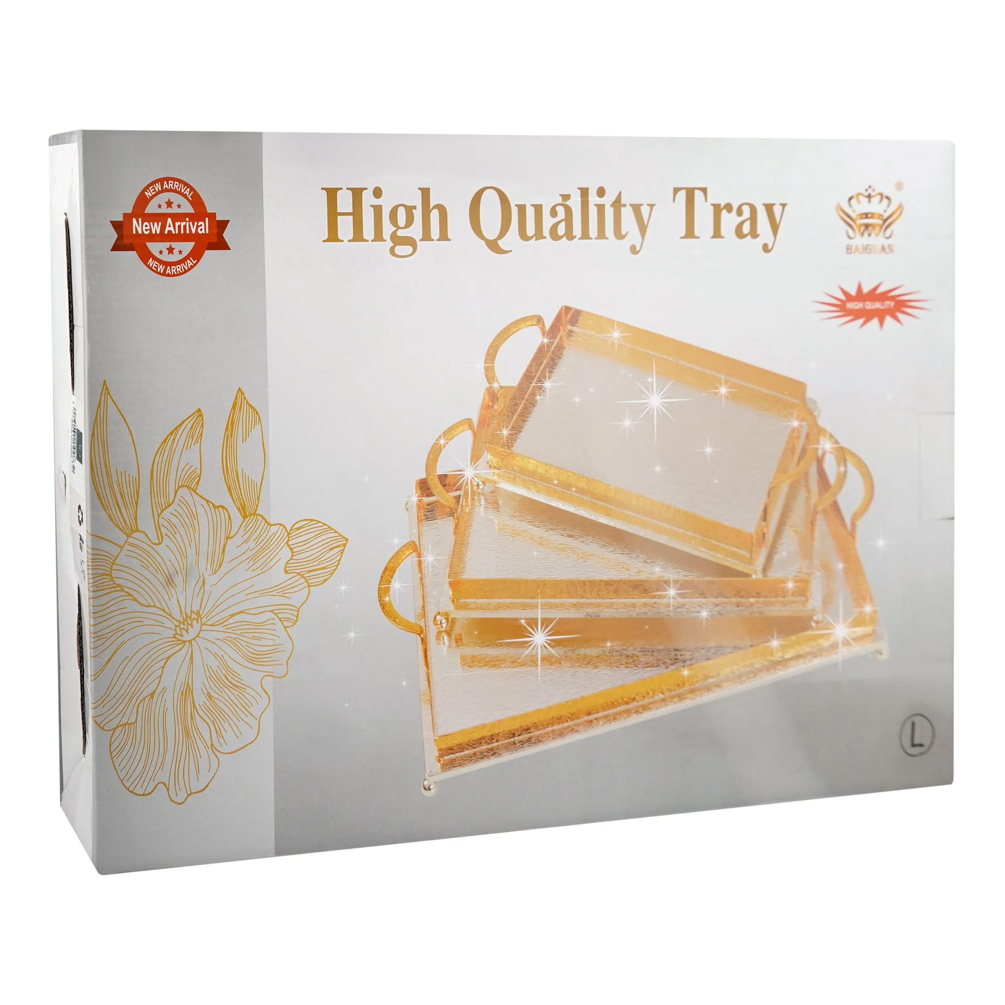 Close-up design of more & more rectangular platter, large, golden/silver, ba-73