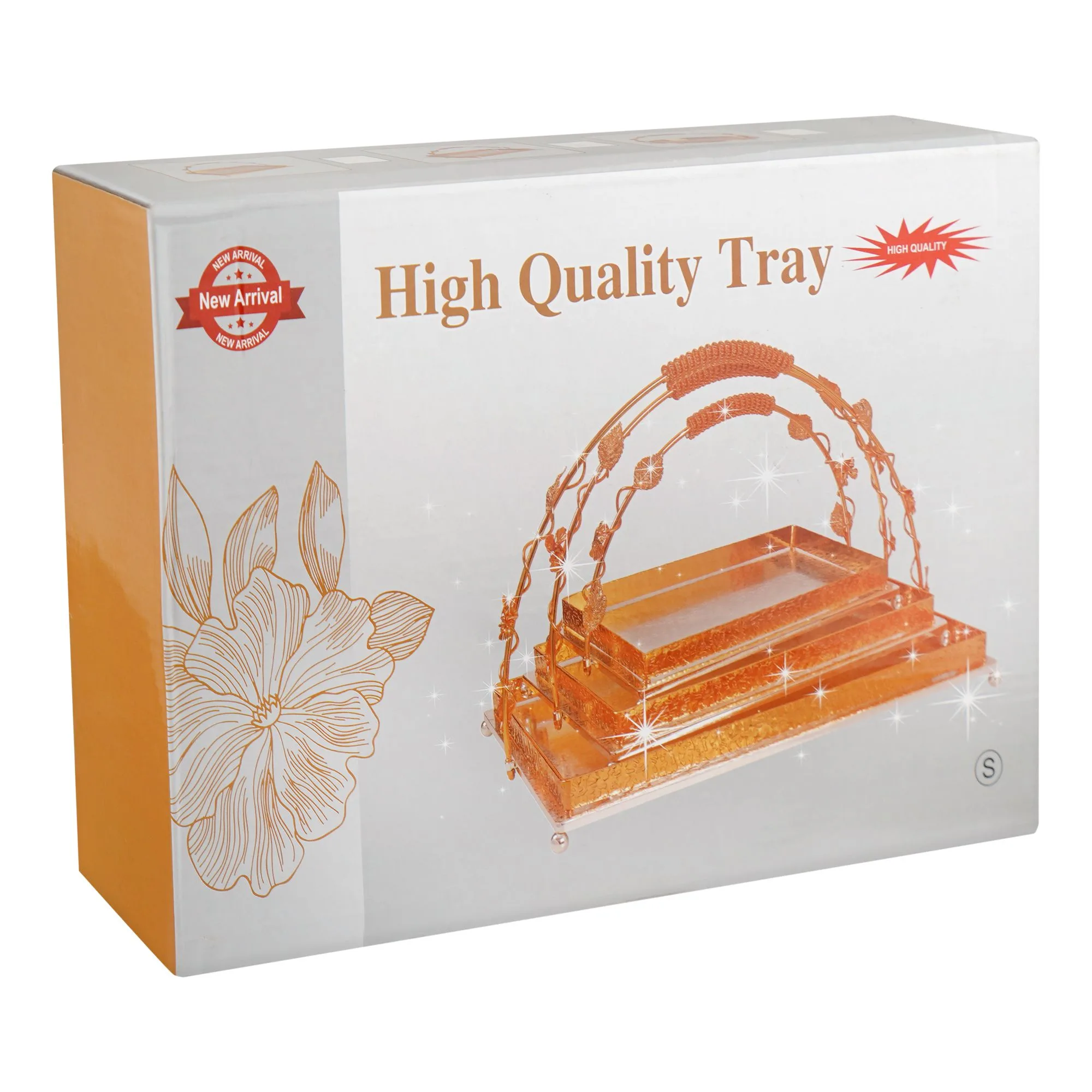 Close-up design of more & more rectangular platter, small, golden/silver, ba-80
