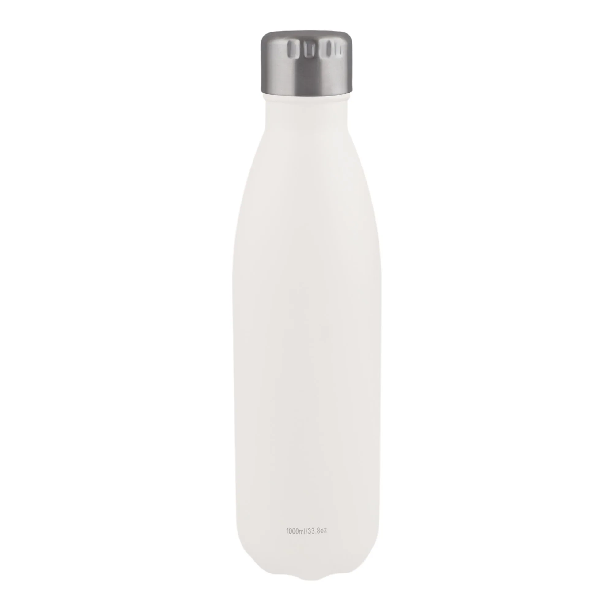 Side view of more & more stainless steel water bottle, white, 1000ml, ts-8843