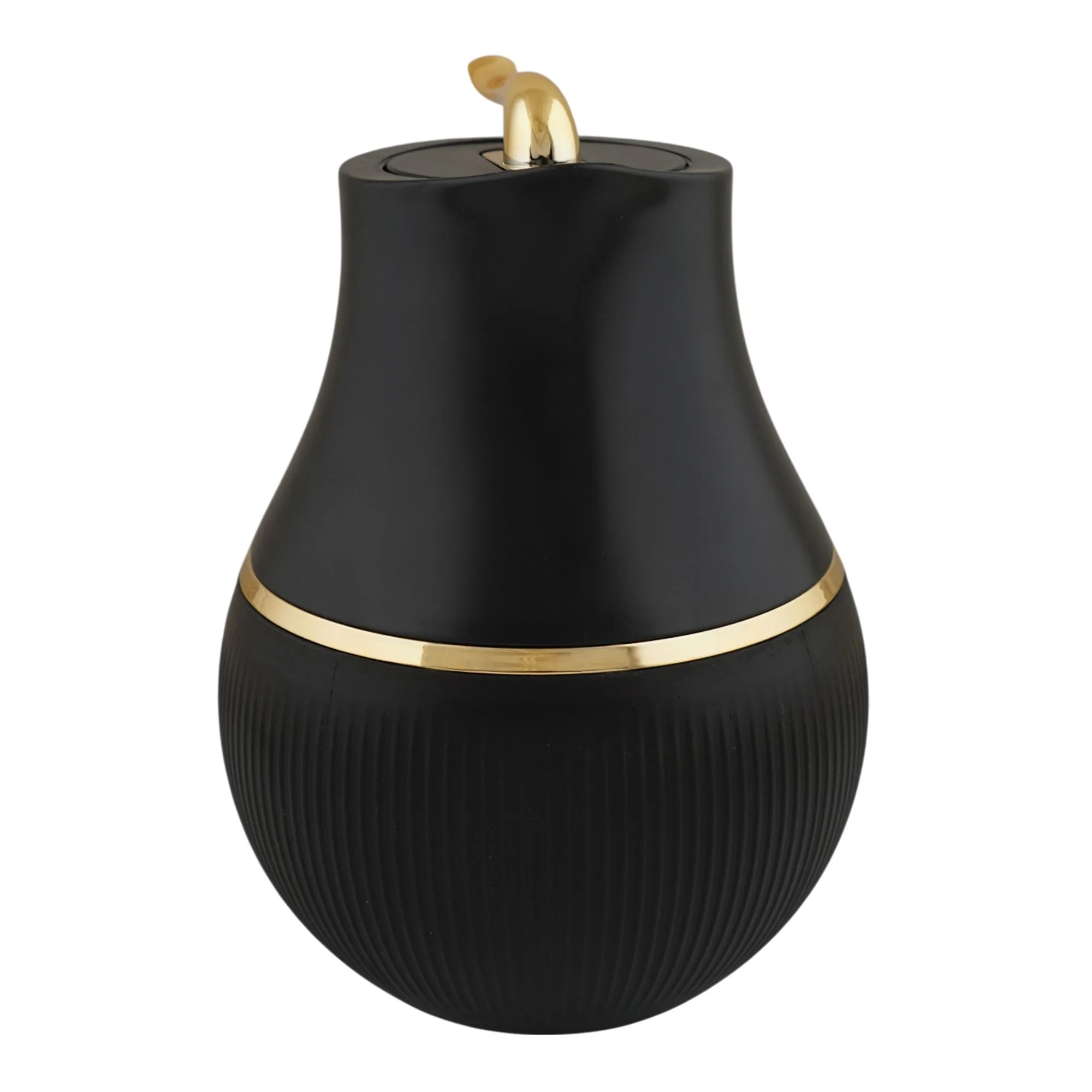 Side view of more & more thermos, black, 1 liter, ym-04