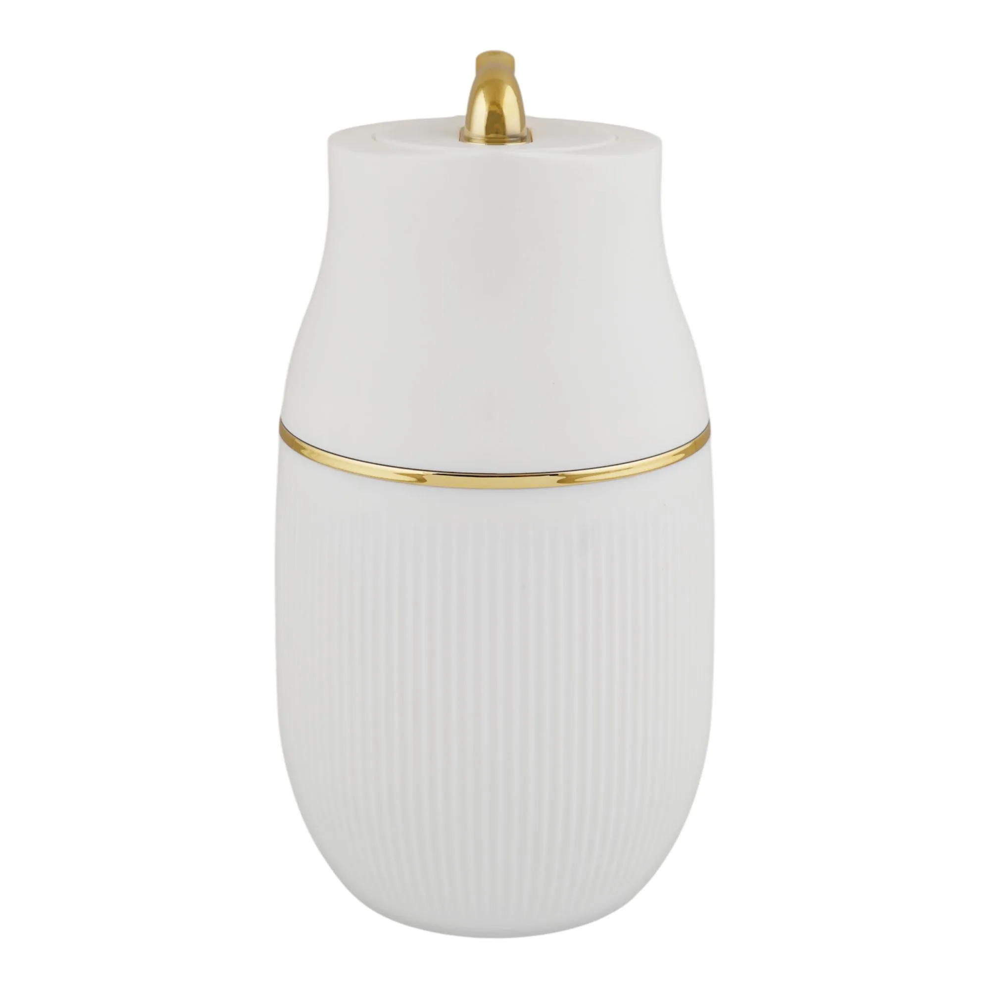 Side view of more & more thermos, white, 1 liter, ym-12