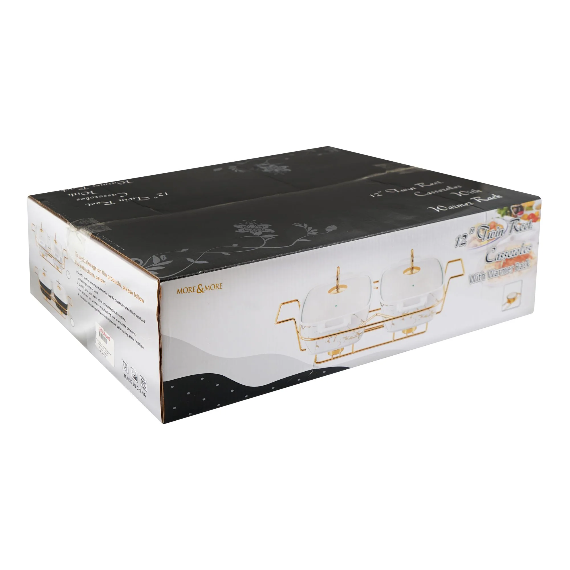Comfortable casual more & more twin rectangular casserole dish with warmer rack, black, 12 inches, cx2420d
