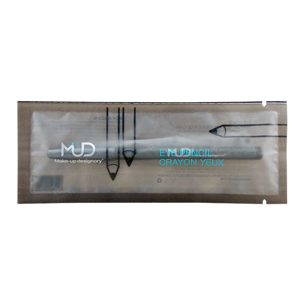 Side view of mud makeup designory eye pencil, rich brown