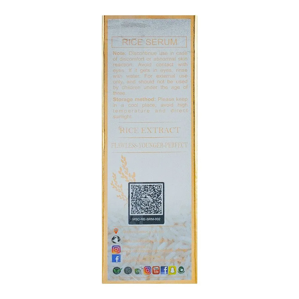 Side view of muicin rice fairer & flawless skin serum, for fairer & flawless skin, 30ml