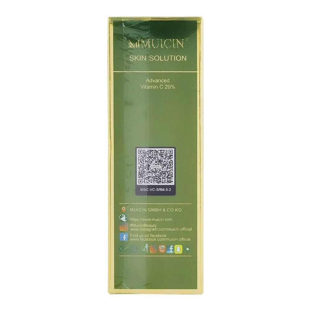 Side view of muicin skin food vc complete skin solution, 30ml