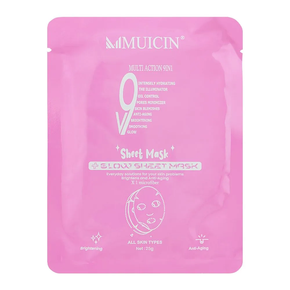 Muicin V9 Multi Action 9-In-1 Intensely Hydrating Glow Sheet Mask, For All Skin Types, 25g
