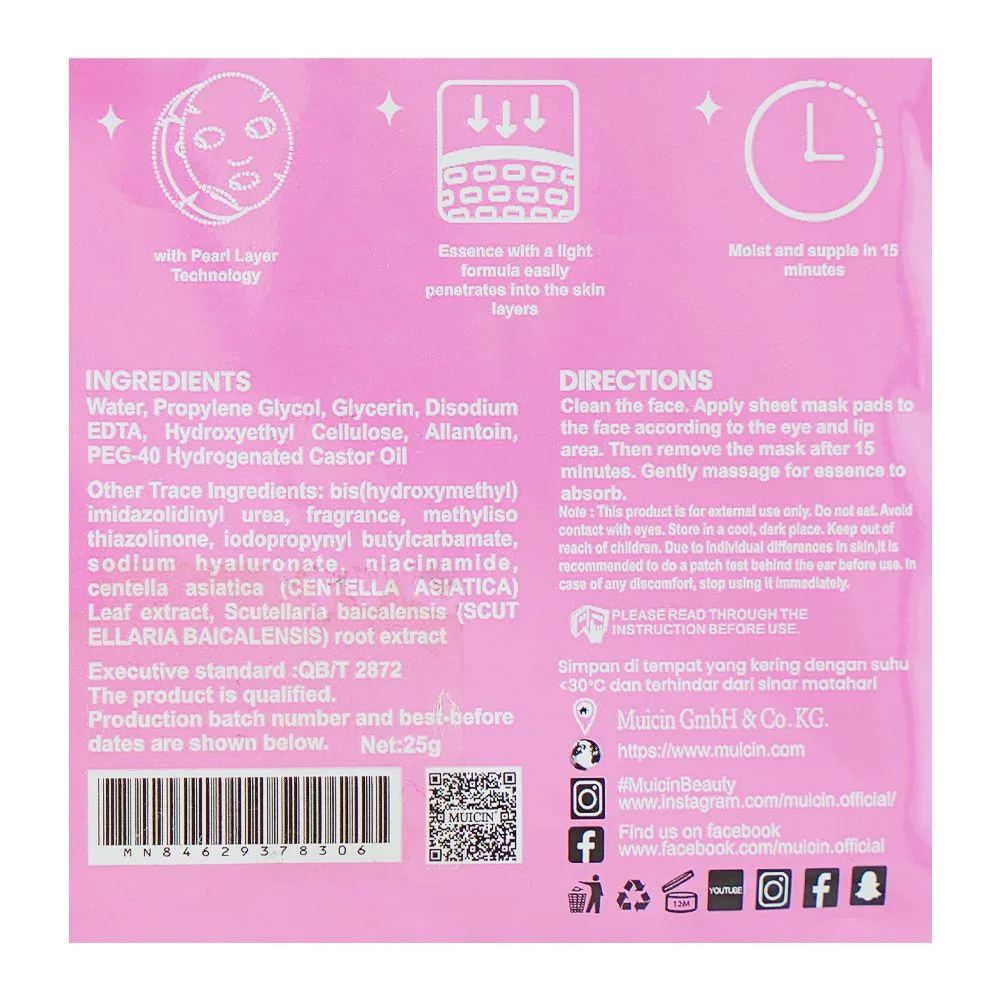 Comfortable casual muicin v9 multi action 9-in-1 intensely hydrating glow sheet mask, for all skin types, 25g