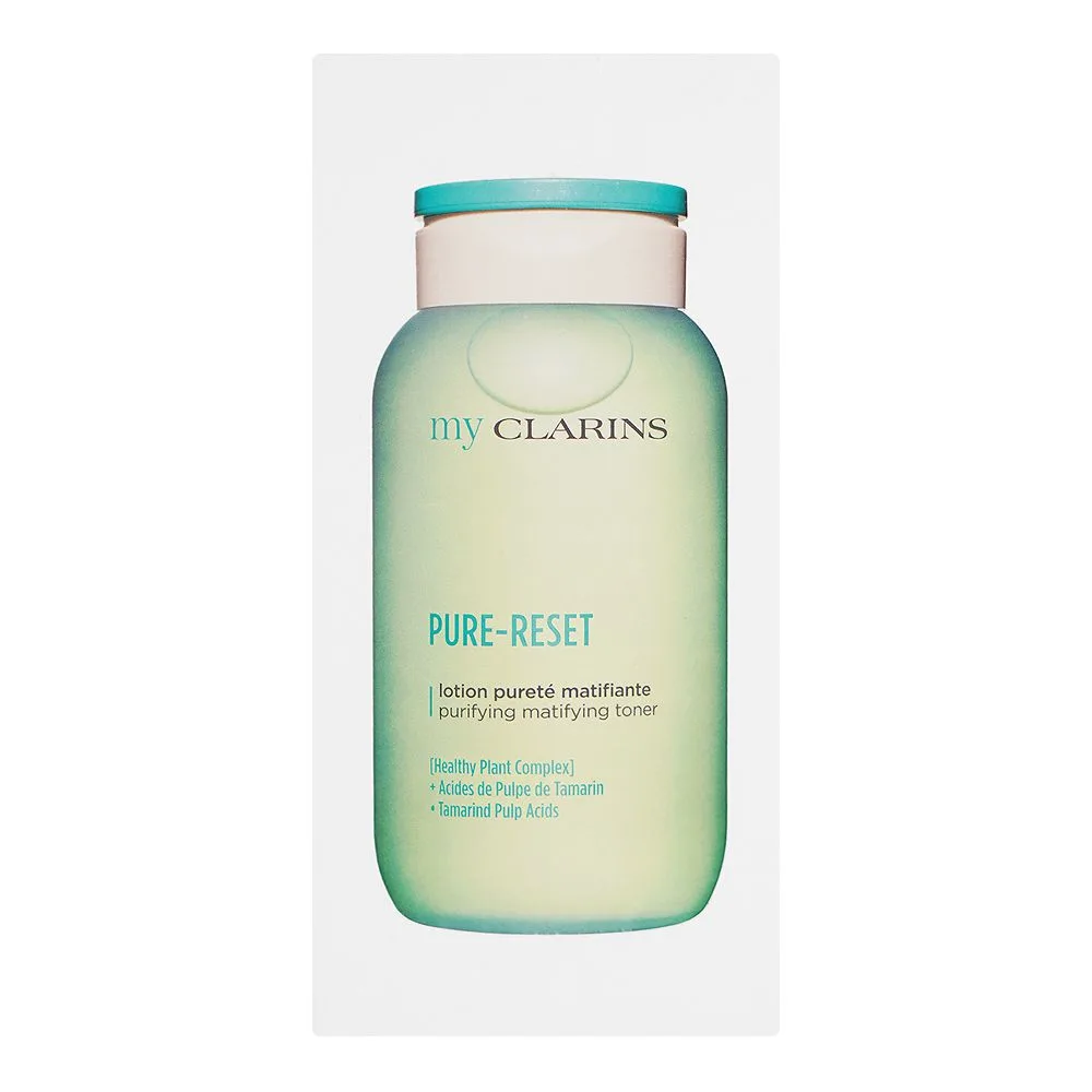 Side view of my clarins pure-reset purifying mattifying toner, for combination to oily skin, 200ml