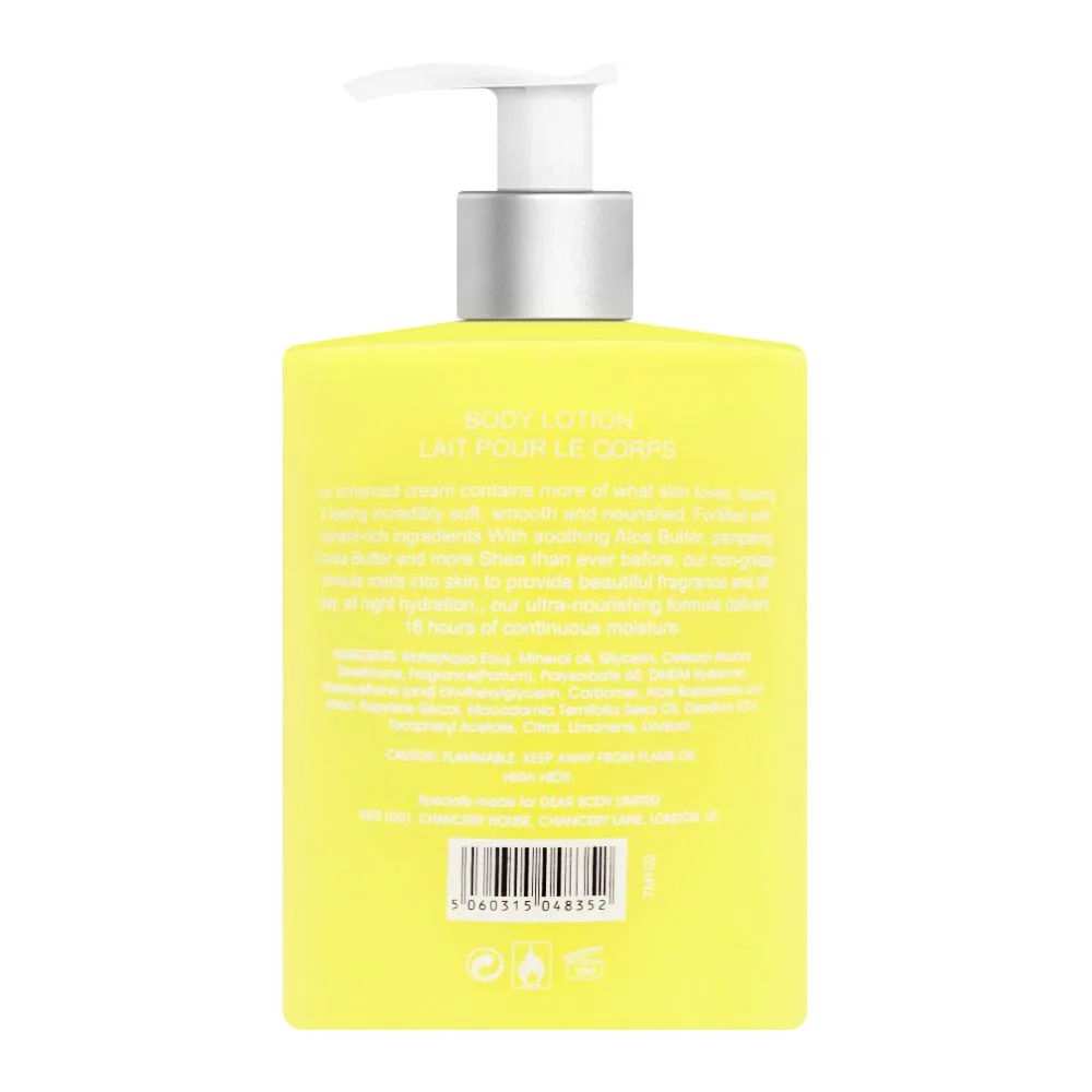 Side view of my dear body malibu lemon blossom body lotion, 500ml