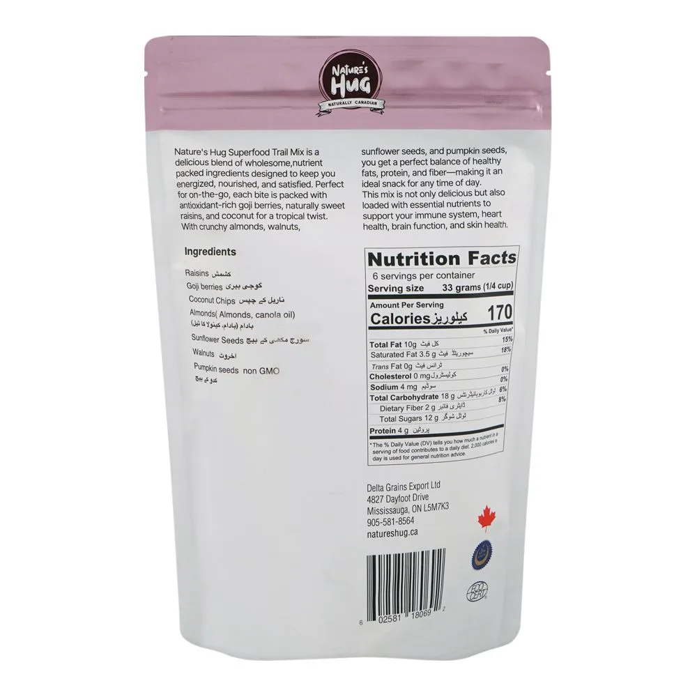 Side view of nature's hug super food boost, vegan, 200g