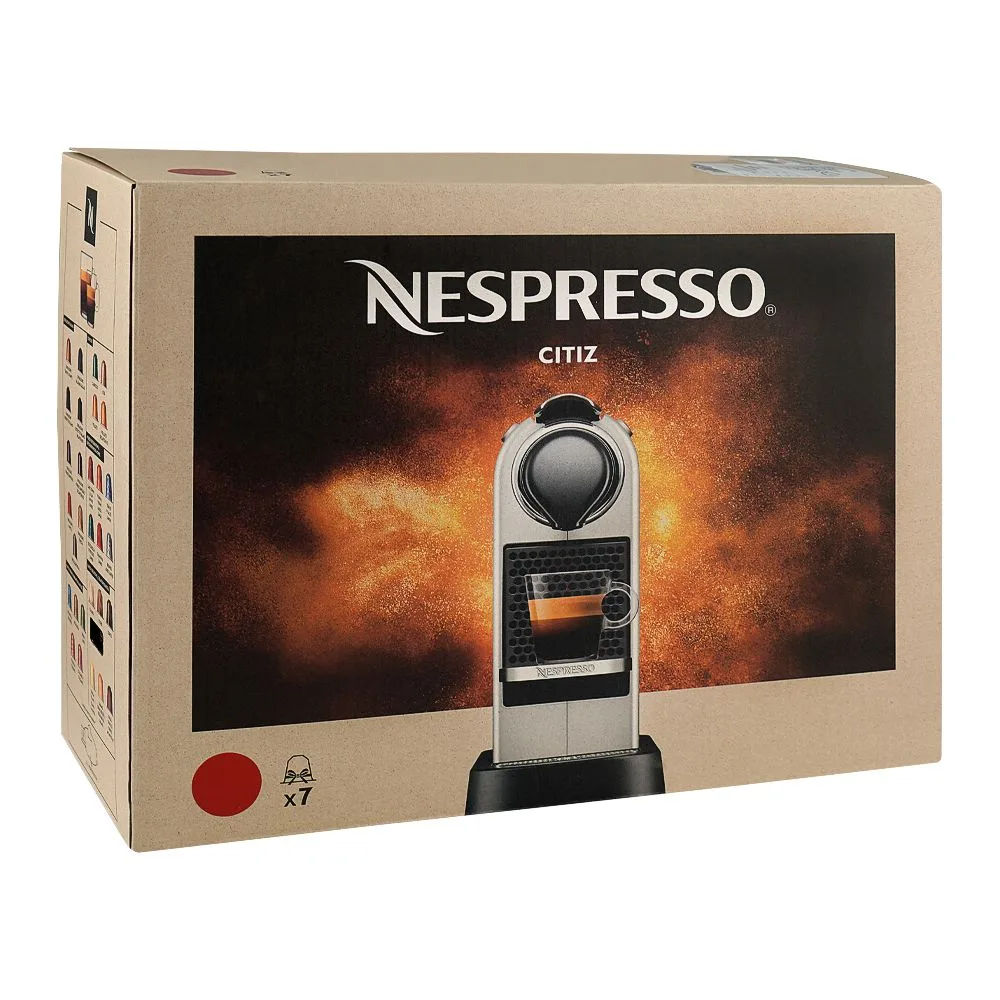 Side view of nespresso citiz machine, 1 liter water tank, 7 pods, red, c113-eu3-cr-ne2
