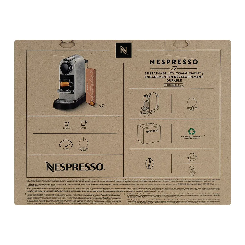Close-up design of nespresso citiz machine, 1 liter water tank, 7 pods, red, c113-eu3-cr-ne2