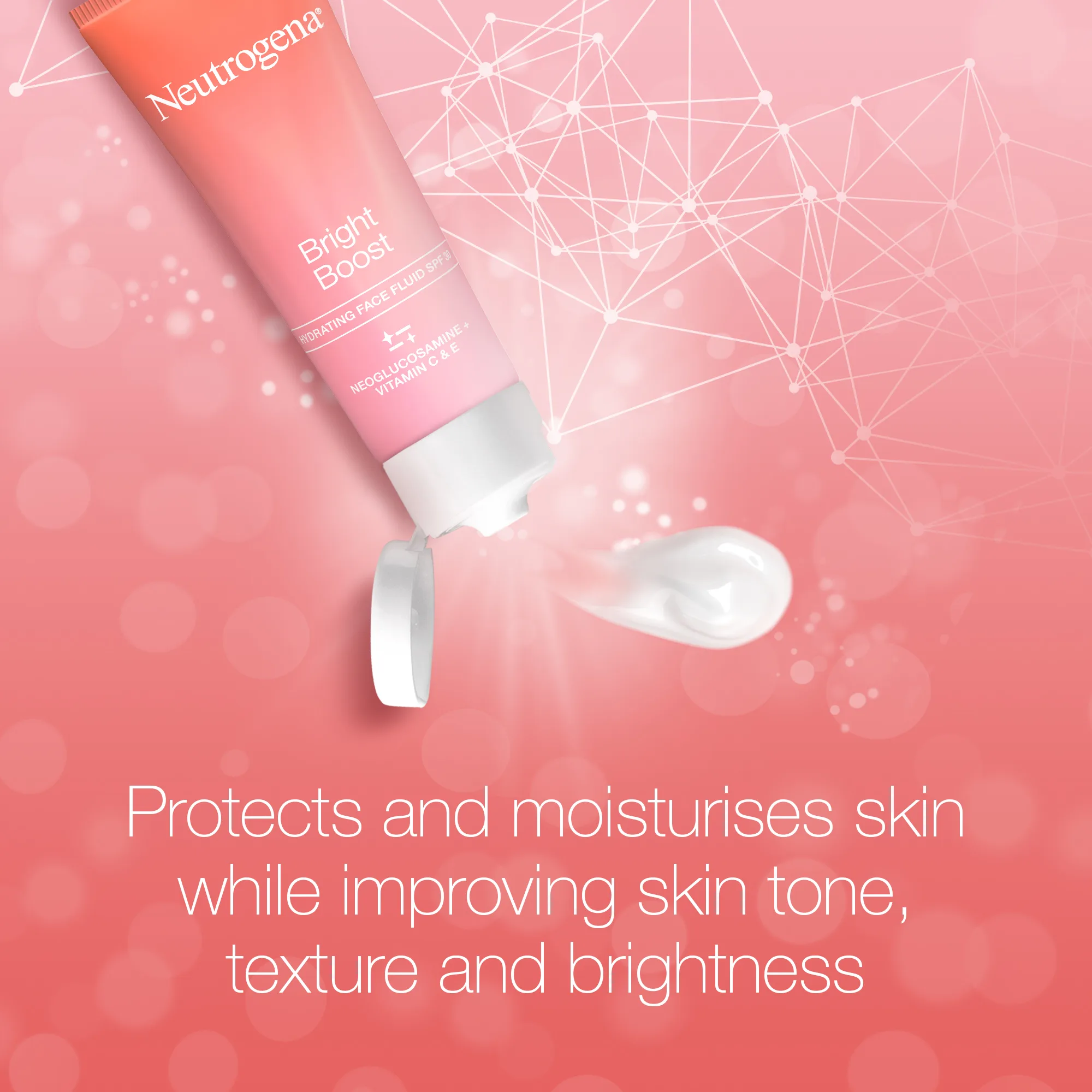Premium everyday wear neutrogena bright boost gel fluid spf30 with neoglucosamine +vitamin c & e, reduce hyperpigmentation & dark spots, 50ml