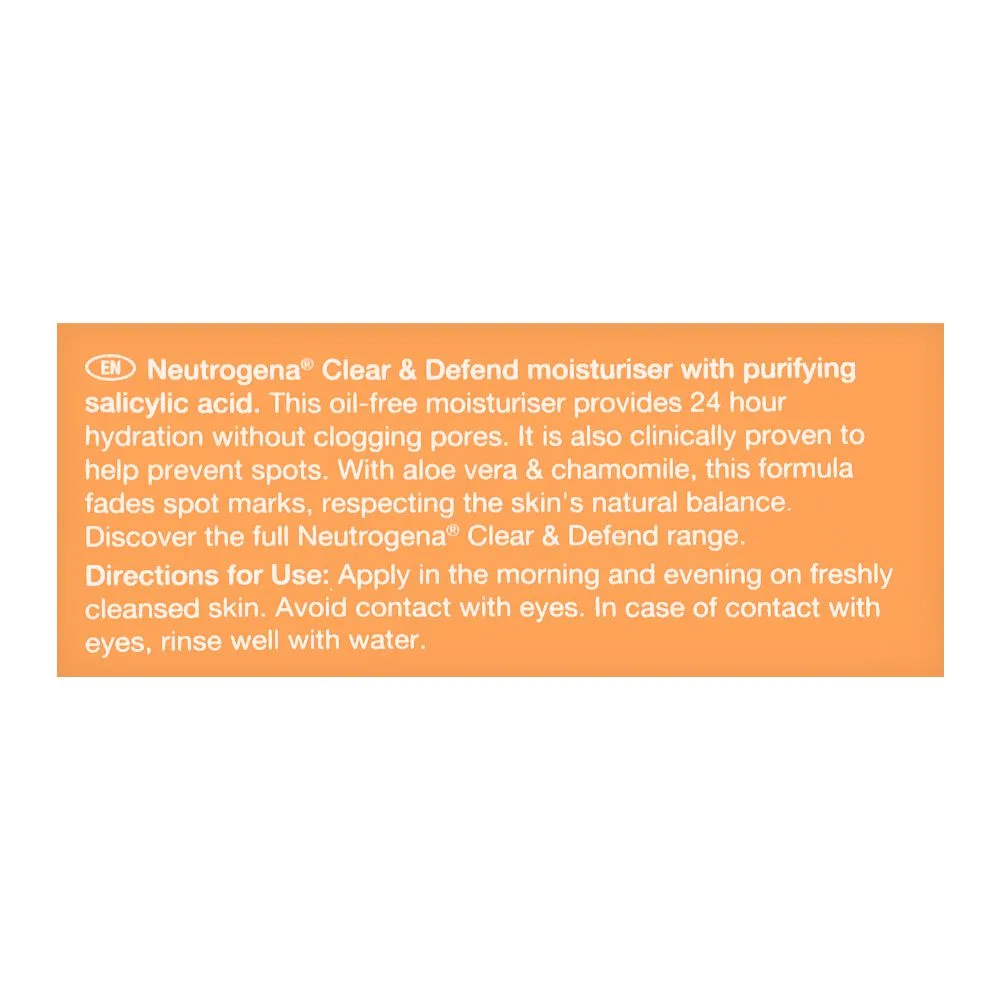 Comfortable casual neutrogena clear & defend clinically proven oil-free moisturiser, for spot-prone skin, 50ml