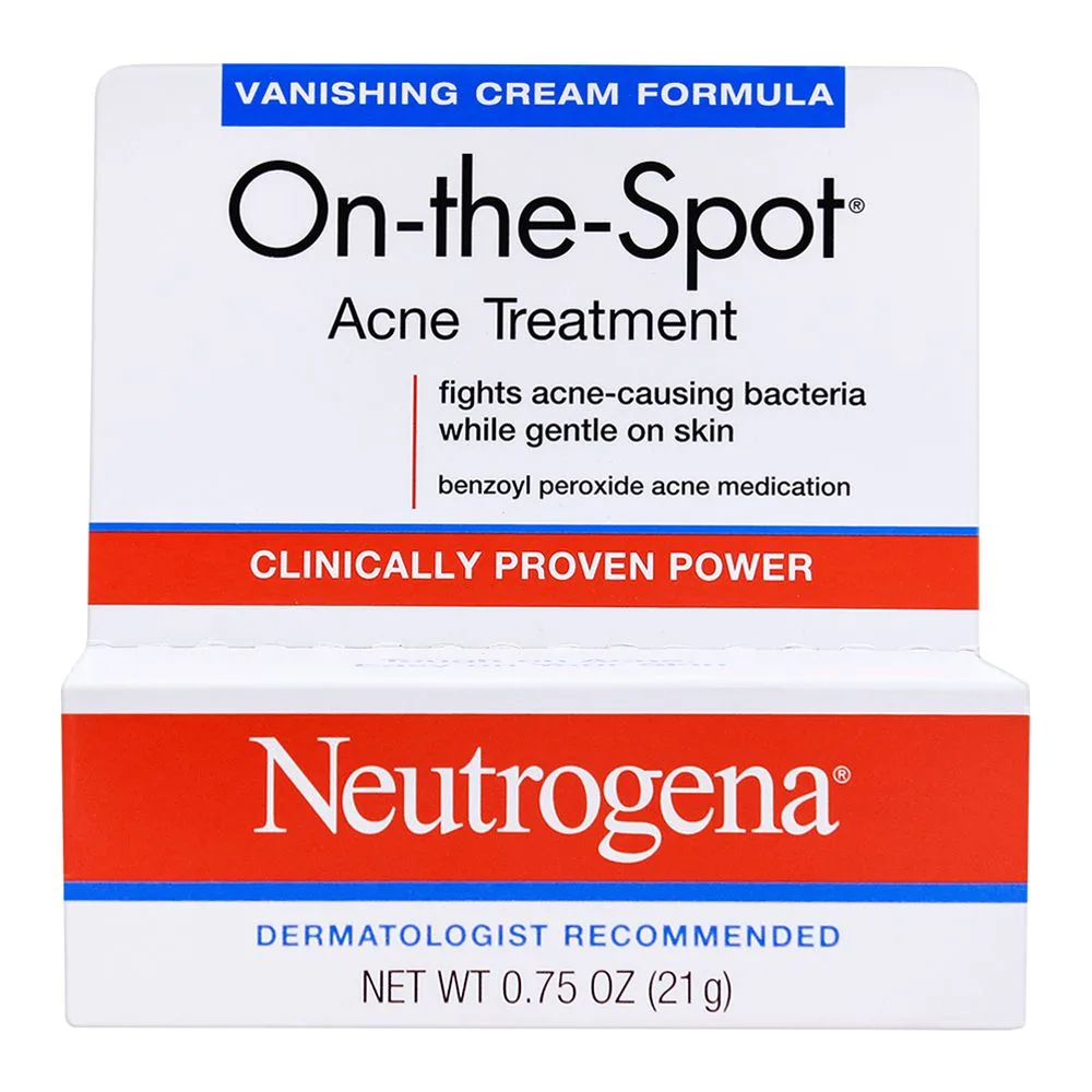 Side view of neutrogena on-the-spot acne treatment vanishing cream 21gm