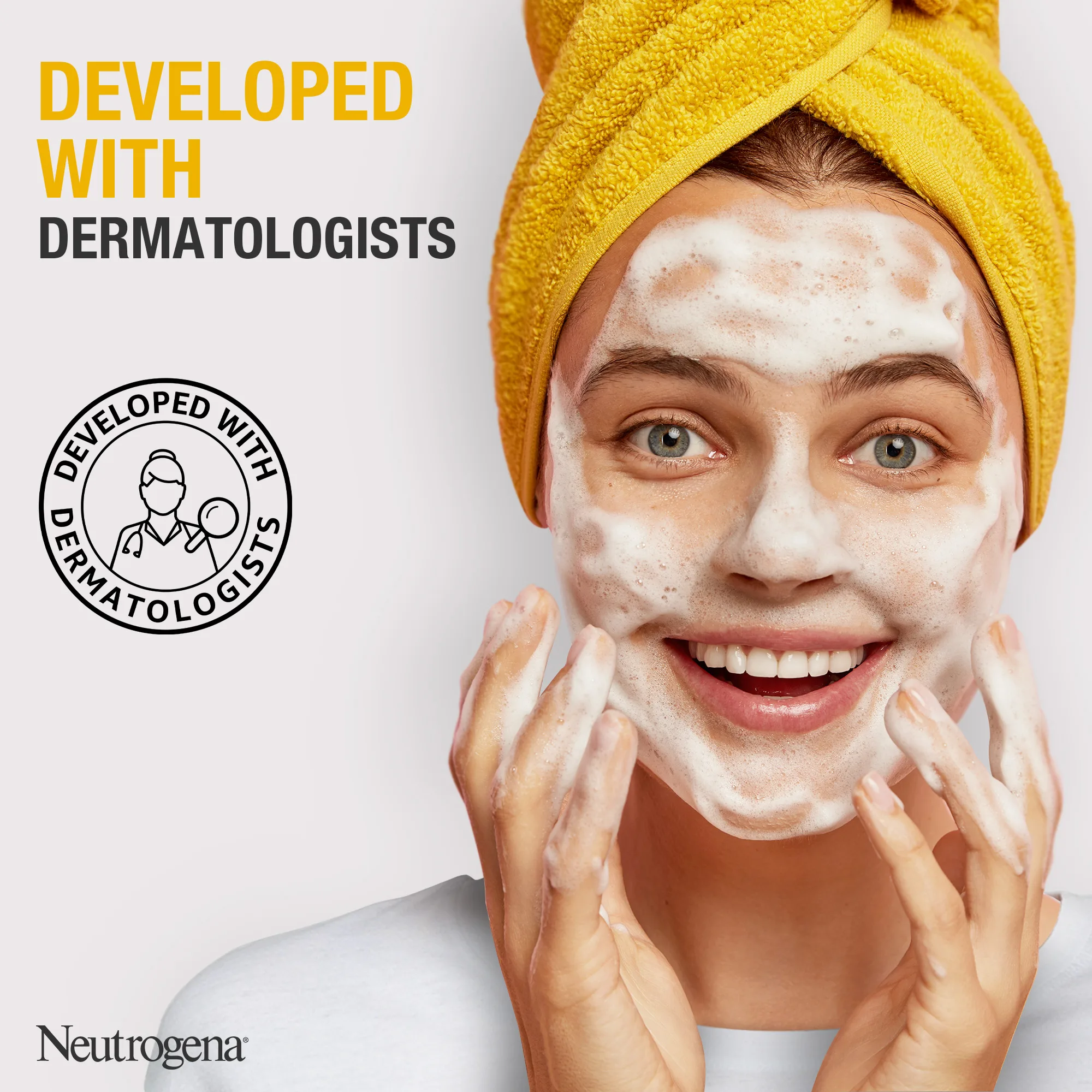 Close-up design of neutrogena soothing clear turmeric mousse cleanser, for spot prome skin, 150ml