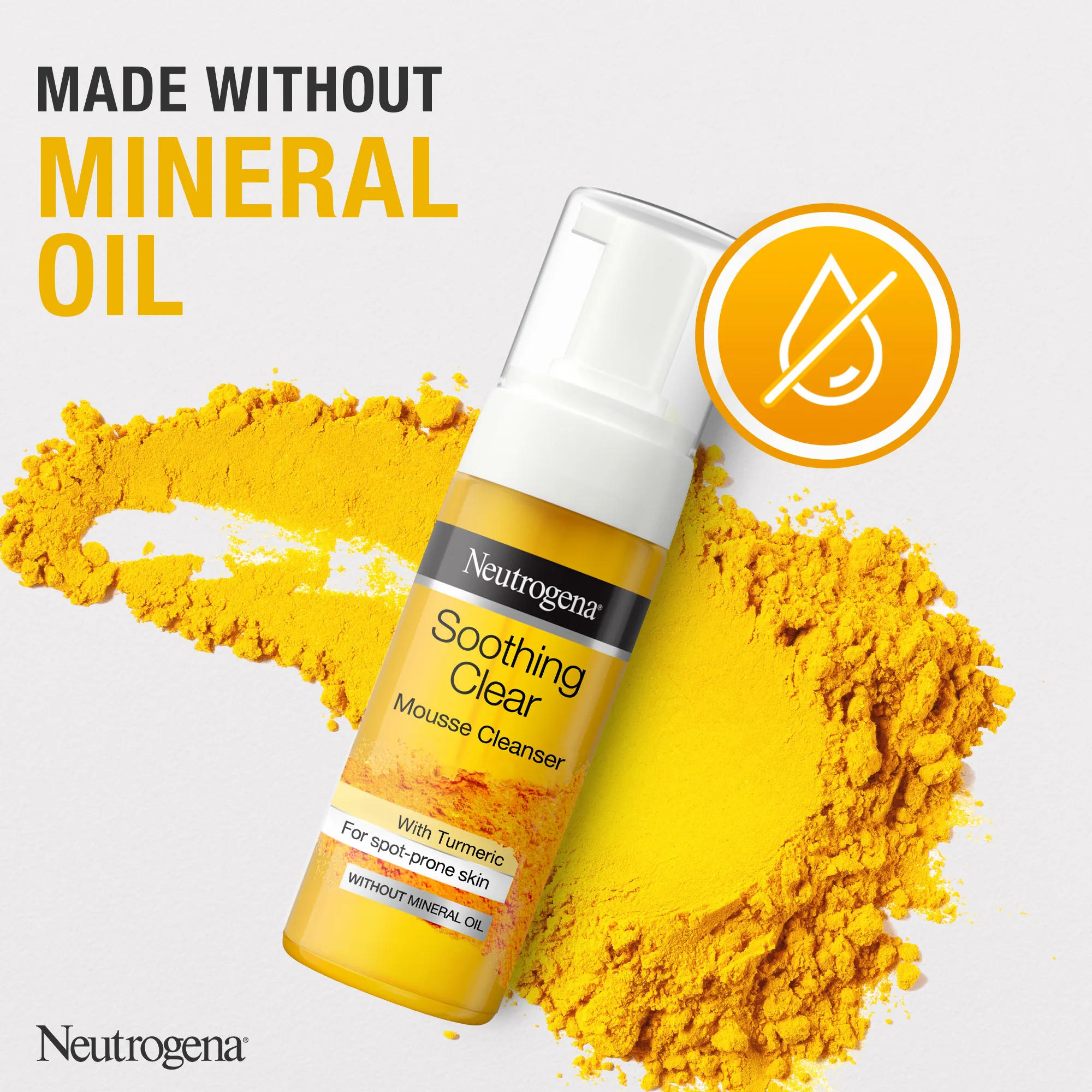 Premium everyday wear neutrogena soothing clear turmeric mousse cleanser, for spot prome skin, 150ml