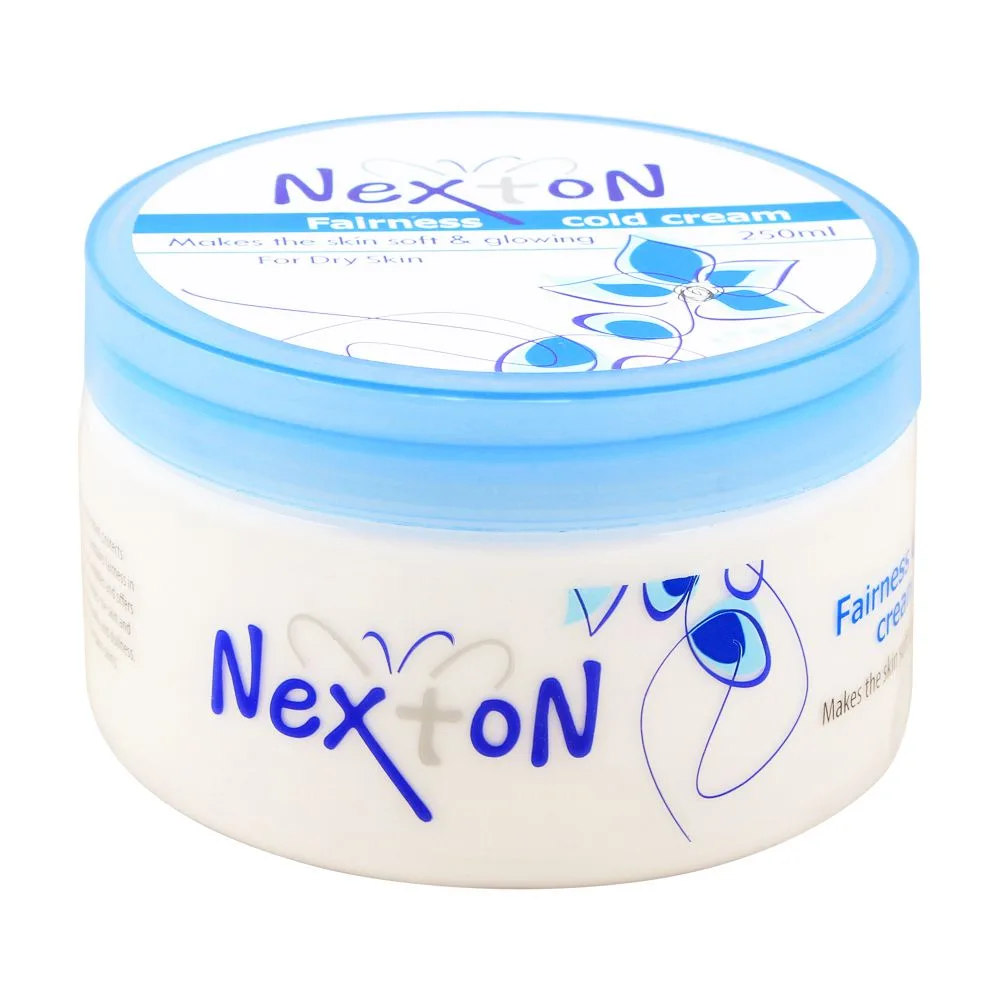 Side view of nexton fairness cold cream, for dry skin, 250ml