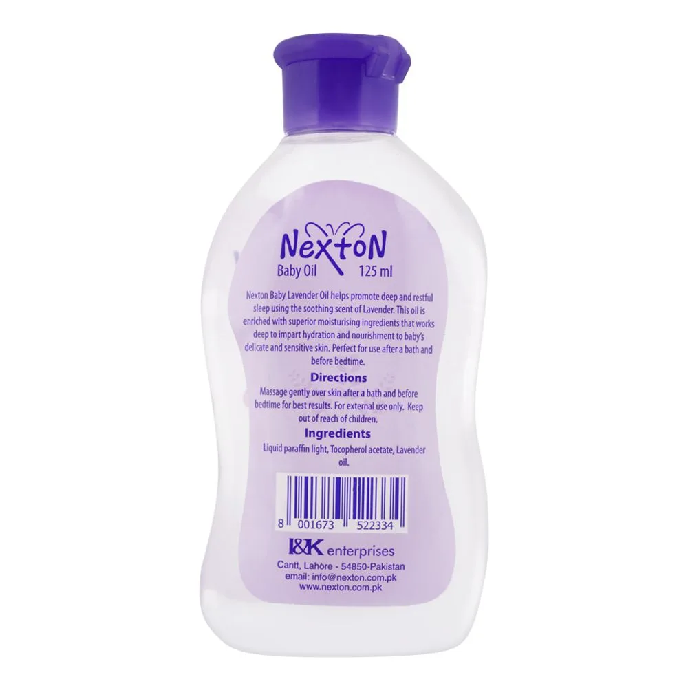 Side view of nexton sleep time baby oil, lavender, 125ml