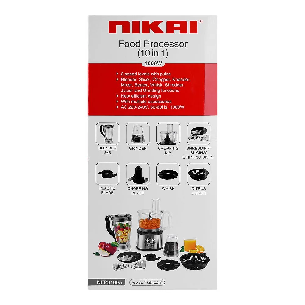 Comfortable casual nikai 10 in 1 food processor, 1000w, nfp3100a