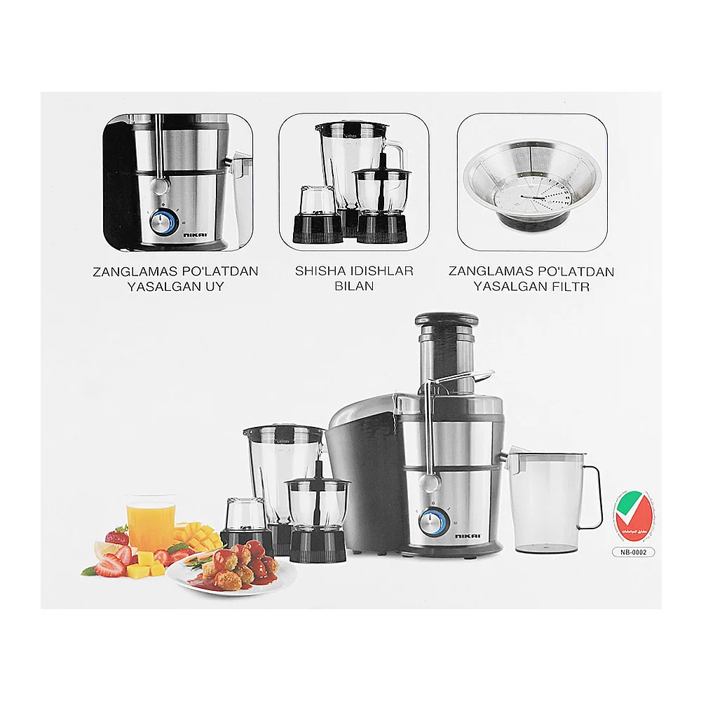Close-up design of nikai multi-function juicer, 1000w, 220-240v, nfp-881g