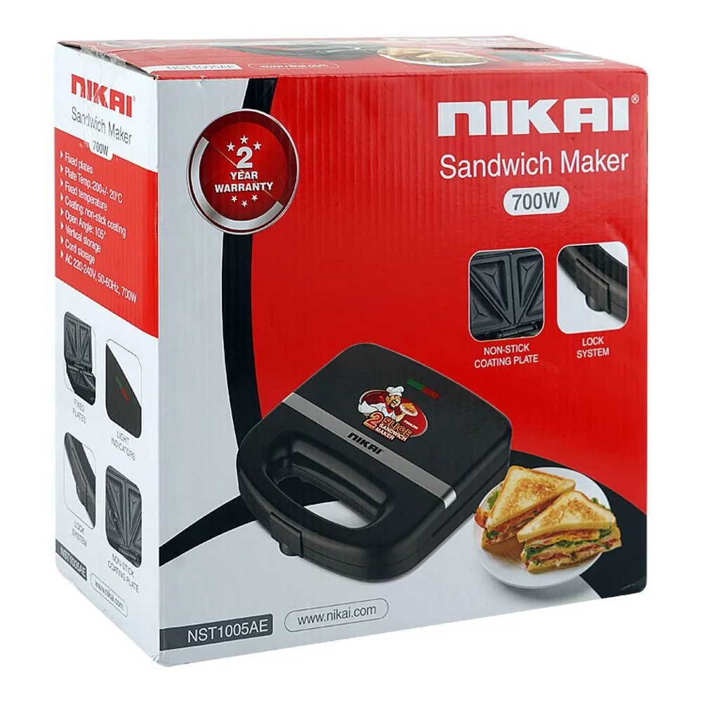 Side view of nikai sandwich maker, 700w, 220-240v, nst-1005ae
