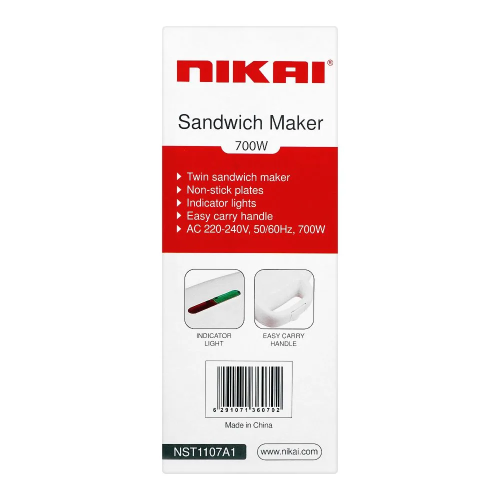 Side view of nikai sandwich maker, 700w, nst-1107a1