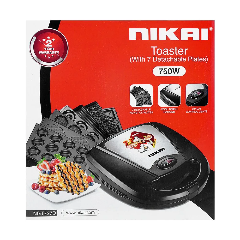 Side view of nikai toaster with 7 detachable plates, 750w, ngt-727d