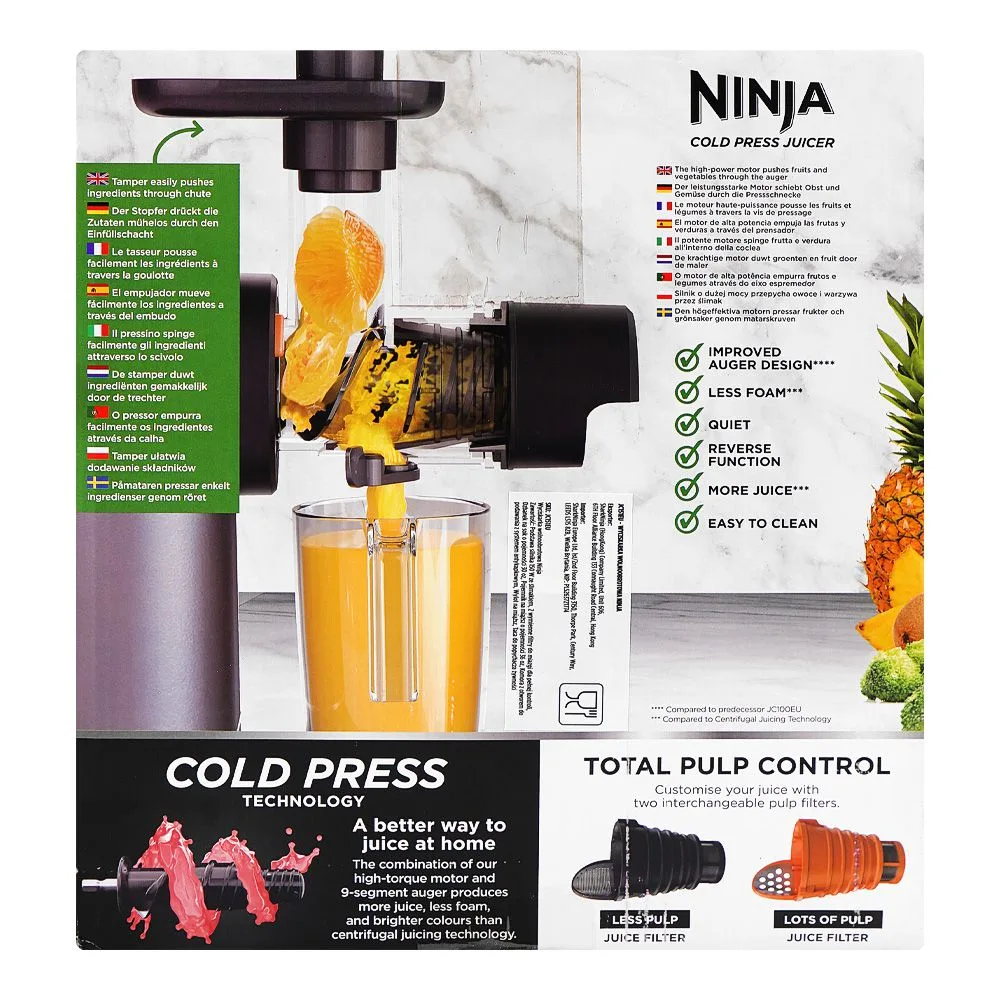 Comfortable casual ninja cold press juicer, 150w, 700ml jug + 1.1 liter container, jc151eu