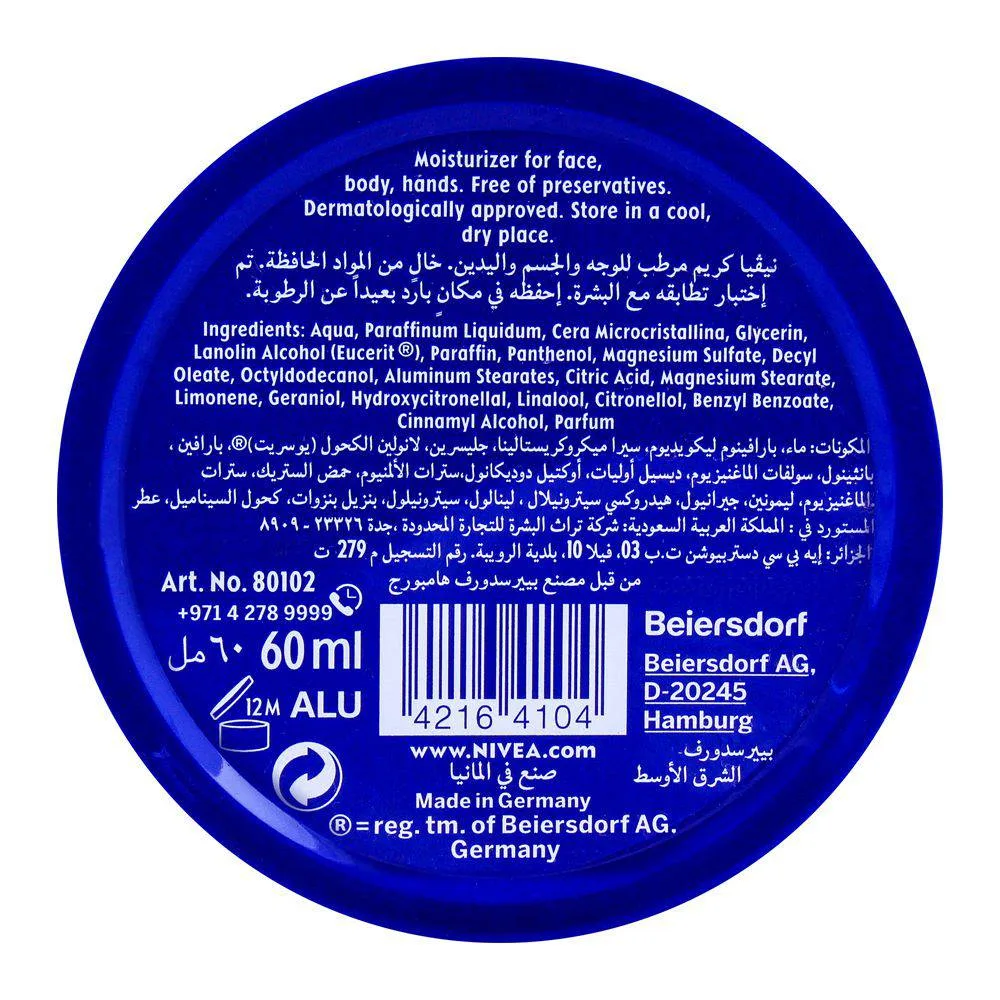 Side view of nivea creme tin 60ml