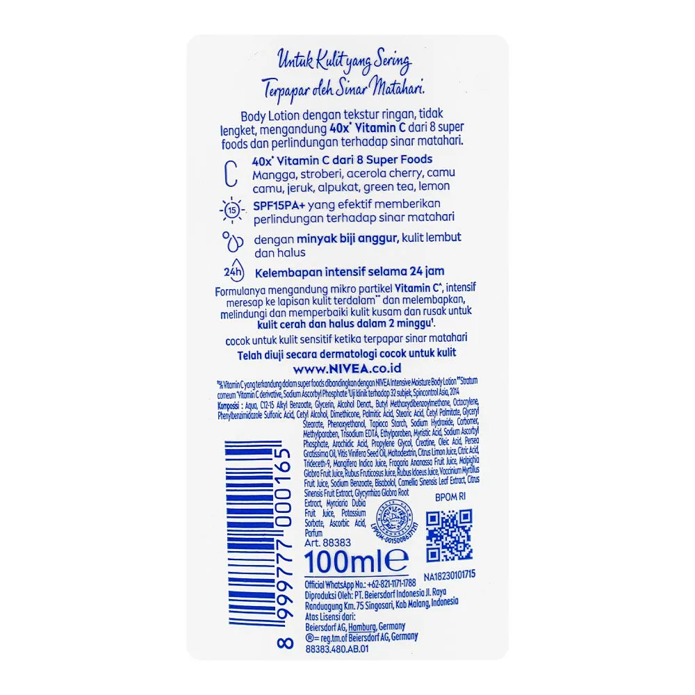 Comfortable casual nivea extra bright repair & protect 8 super food body lotion, spf15 pa+ 100ml