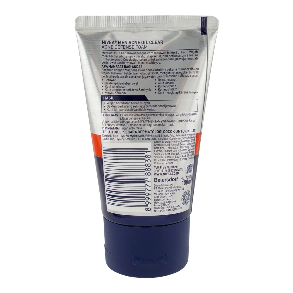 Side view of nivea men acne control brightening facial foam 100ml