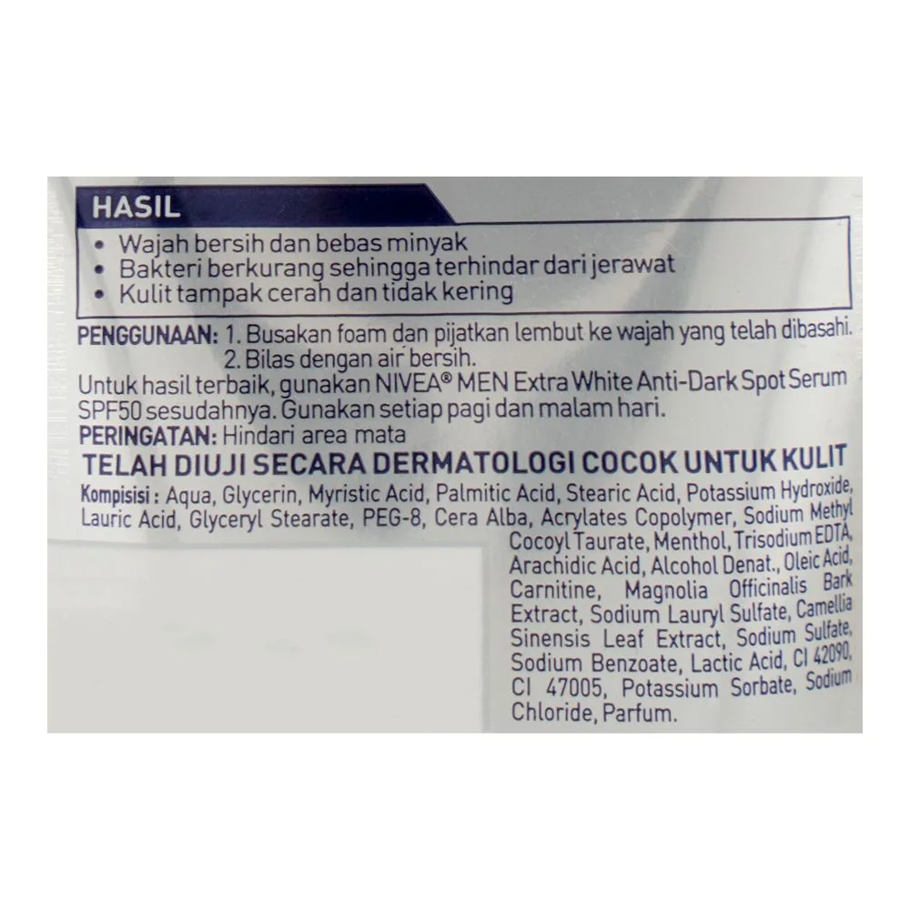 Comfortable casual nivea men acne control brightening facial foam 100ml