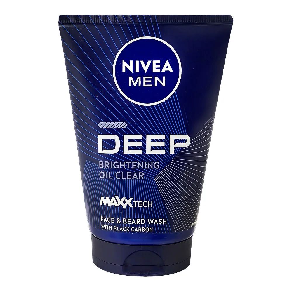 Comfortable casual nivea men deep brightening oil clear face & beard wash, charcoal powder, citric acid, for oily skin, 100ml