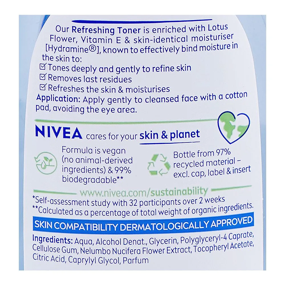 Comfortable casual nivea refreshing toner, citric acid, for normal to combination skin, 200ml