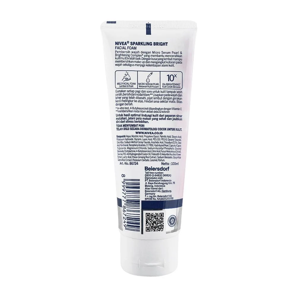Side view of nivea sparkling white whitening facial foam 100ml