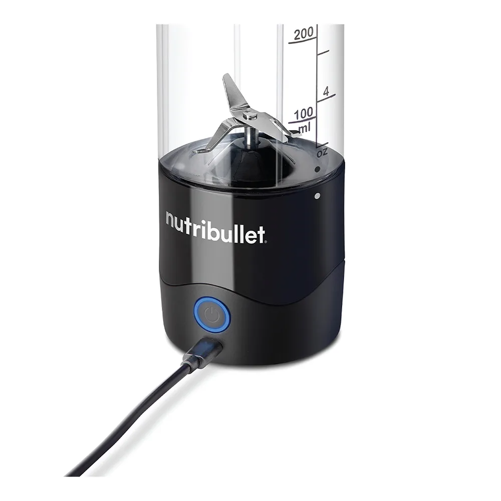 Close-up design of nutribullet rechargeable portable blender, 7.4v, 600ml, black, nb-pb475k