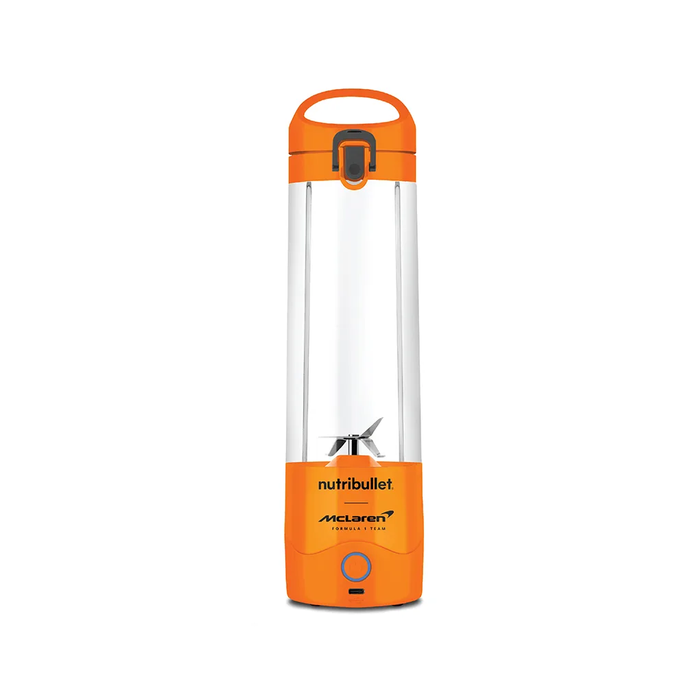Side view of nutribullet rechargeable portable blender mclaren, 100w, 590ml, papaya, nb-mc475pa