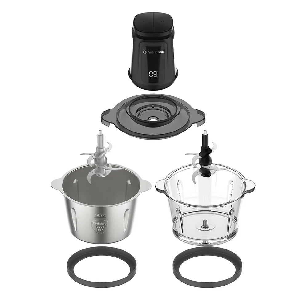 Side view of nutricook choppi xxxl with digital timer, 500w, 2 x 3 liters bowl, nc-ch6000
