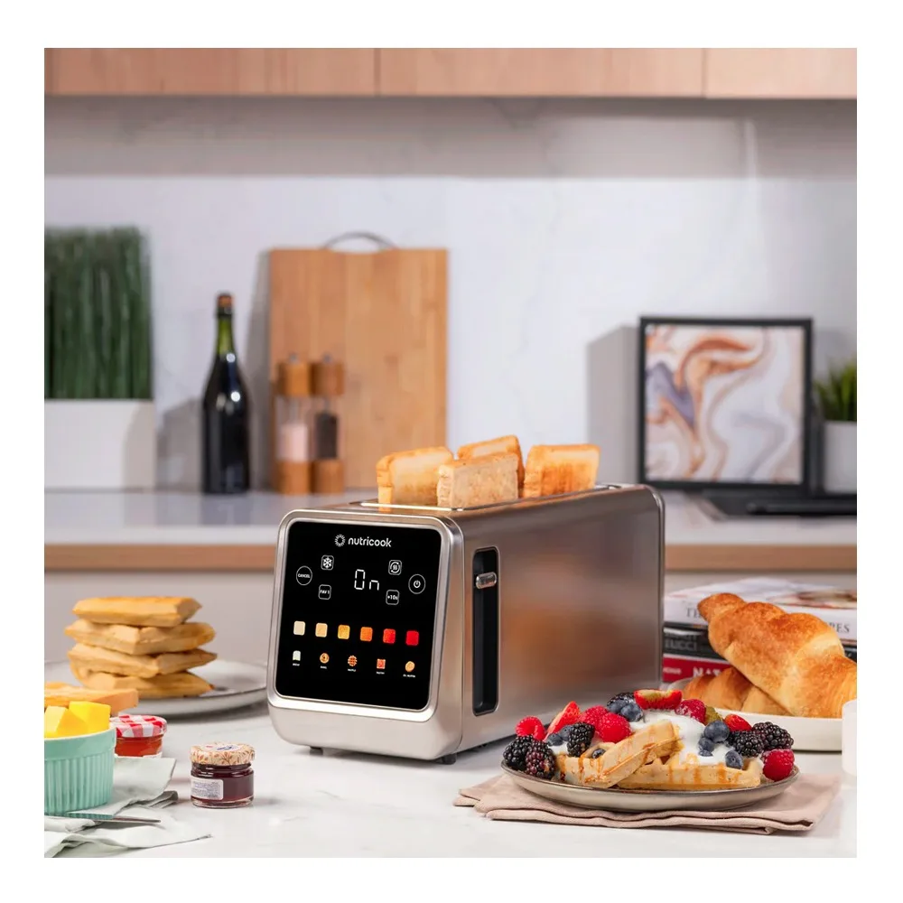 Front angle of nutricook toasti digital toaster 4 slice, 1250-1450w, 220-240v, nc-ts401