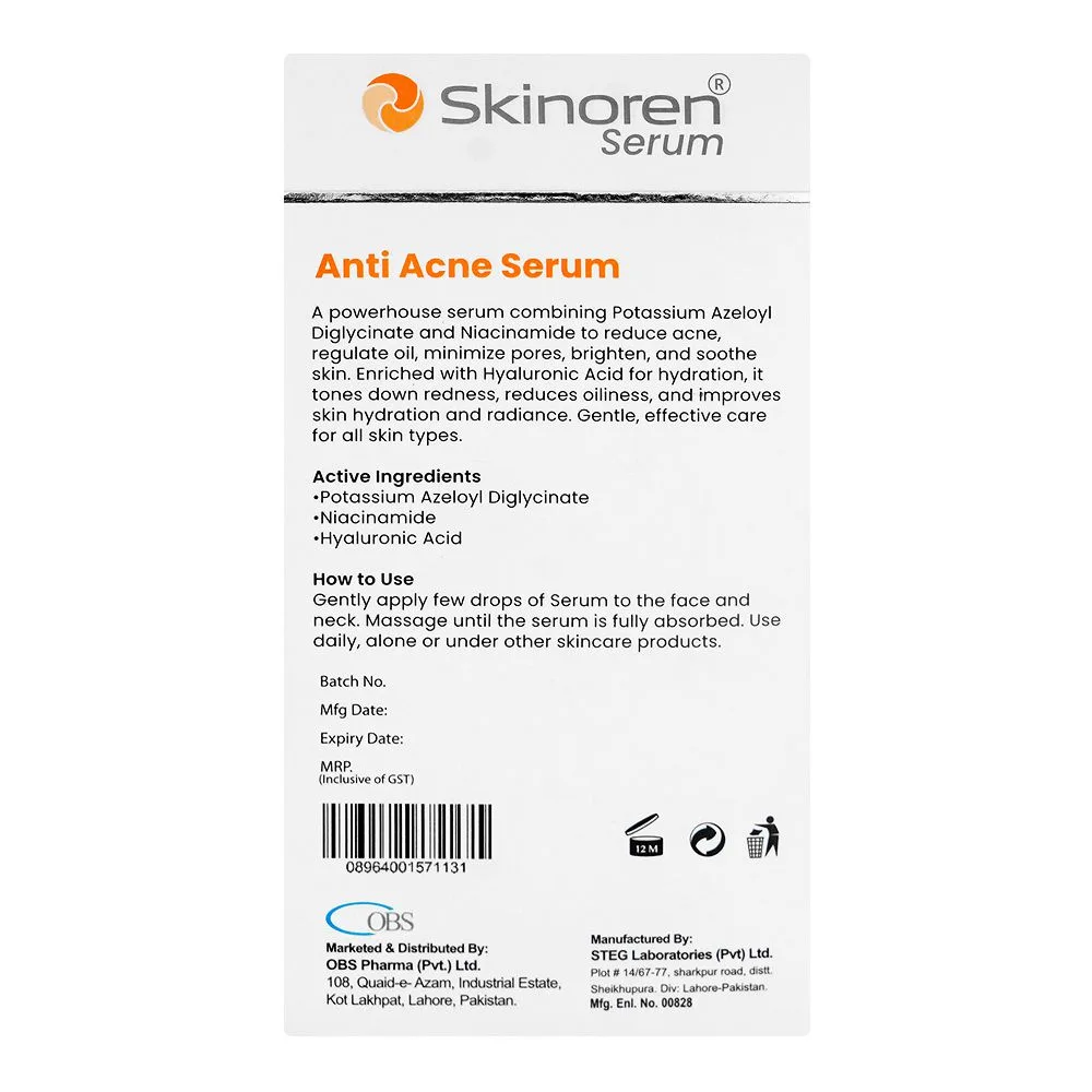 Comfortable casual obs pharmaceuticals skinoren anti acne serum, 20ml