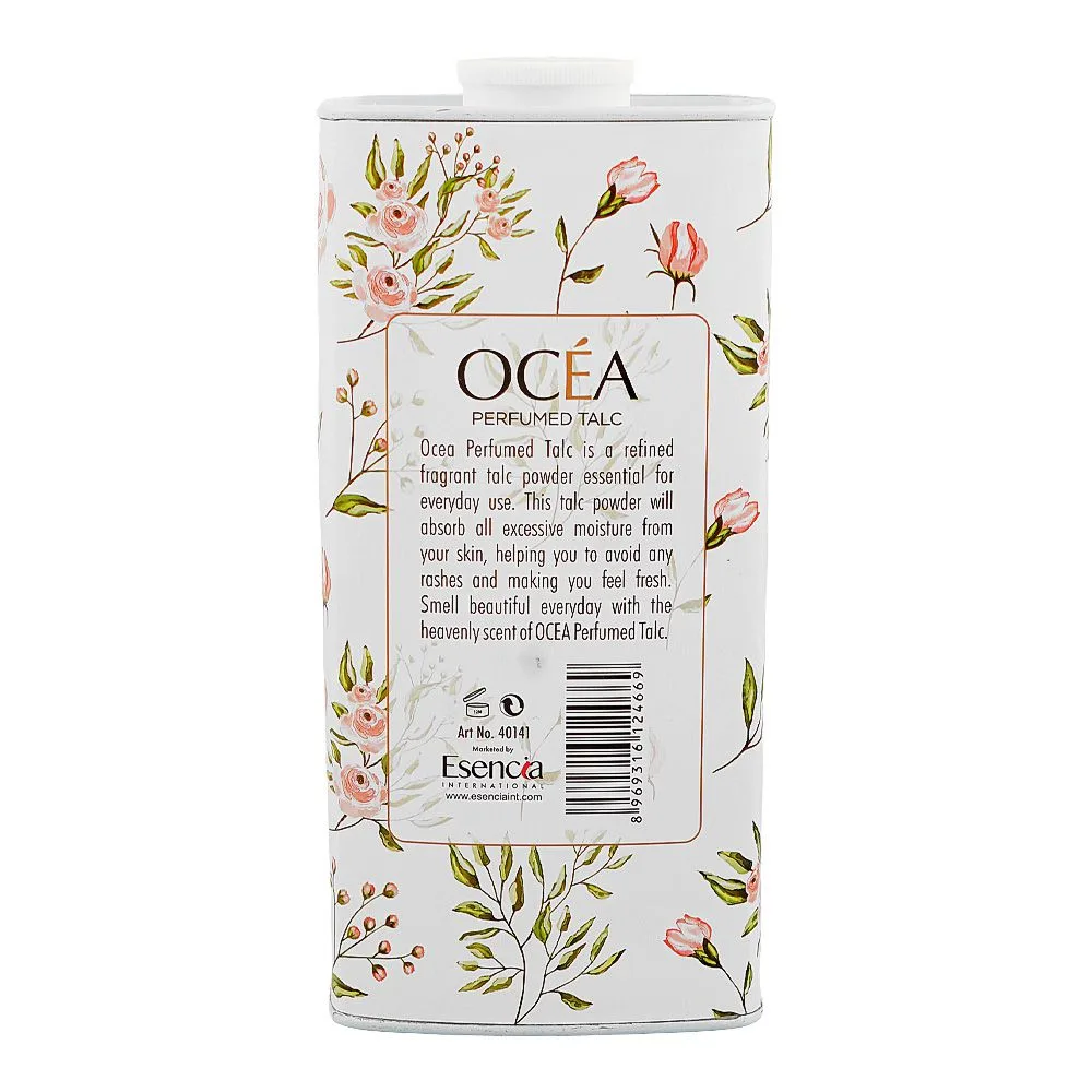 Side view of ocea grace perfumed talc, large
