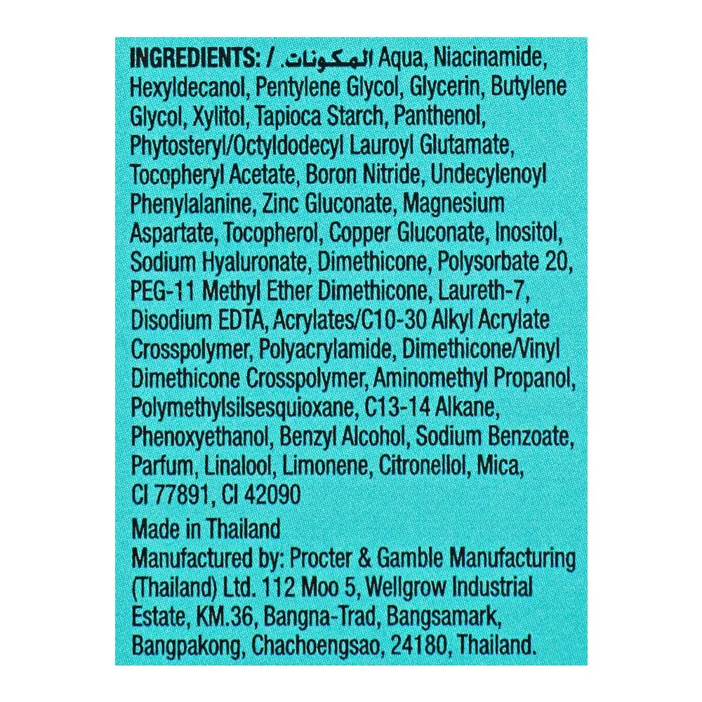 Close-up design of olay luminous niacinamide + hyaluronic super serum, 30ml